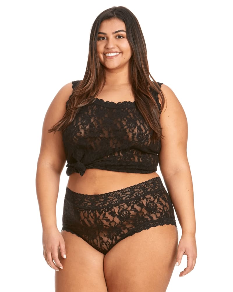 Front of a model wearing a size 1X SIGNATURE LACE WIDEBAND BOYSHORT in BLAC-BLACK by Hanky Panky. | dia_product_style_image_id:272549
